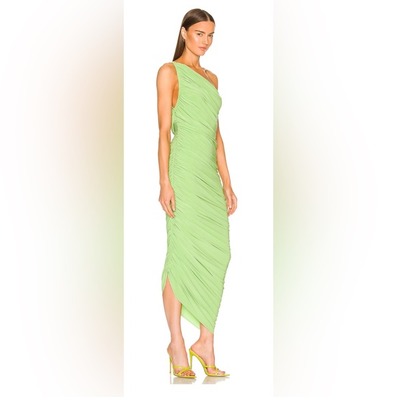 Norma Kamali Diana One Shoulder Ruched Gown Gemini Green XXS - Picture 2 of 12